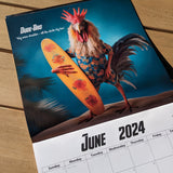 Chicken Calendar - Red Hot Roosters Wall Calendar 2024