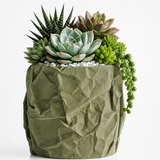 Modern Crumpled Paper Planter Pot – Textured Decorative Succulent Planter
