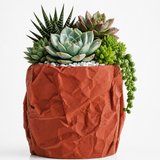 Modern Crumpled Paper Planter Pot – Textured Decorative Succulent Planter