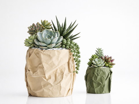 Modern Crumpled Paper Planter Pot – Textured Decorative Succulent Planter