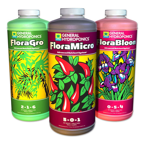 General Hydroponics 3-Part Flora Series Liquid Nutrients (Quart)